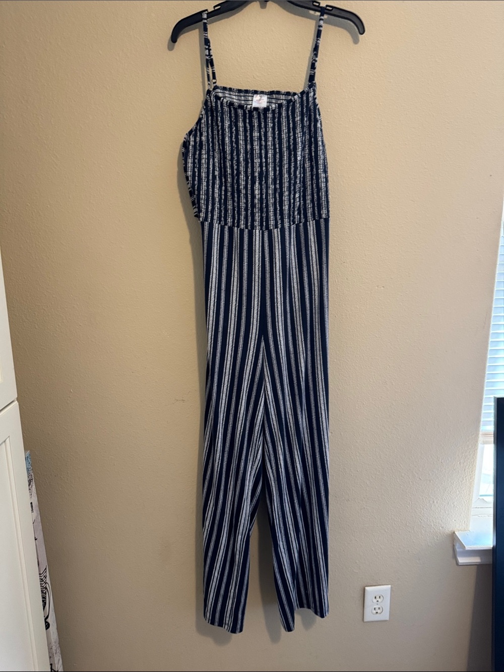 No Boundaries Navy and White Striped Wide-Leg Jumpsuit